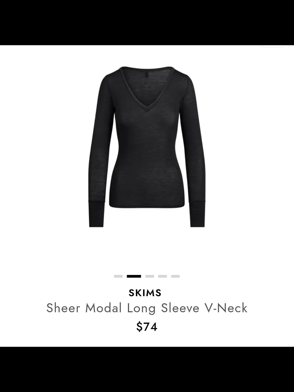 SKIMS Sheer Modal V-Neck Long Sleeve Top — Black 3X